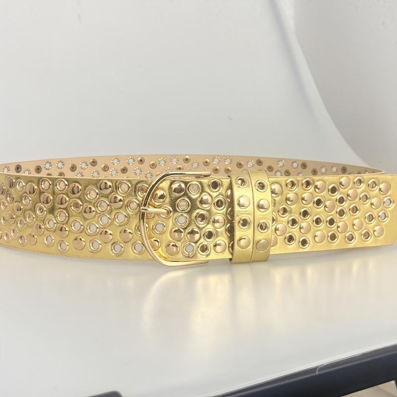 Meier Y2k American Retro Punk Wide Belt - Studded, Multi-hole Design Leather Belt