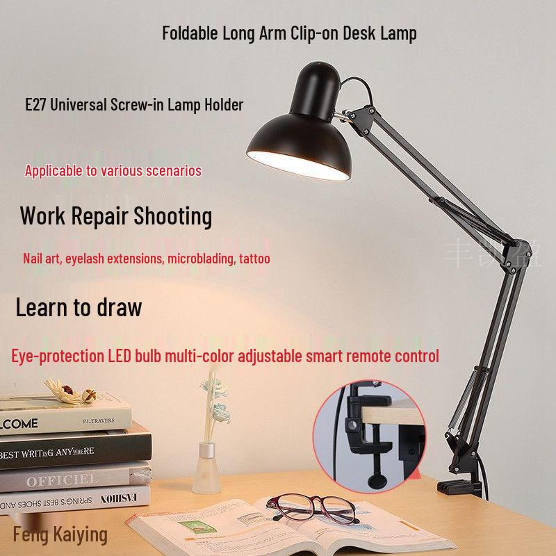 LED Folding Desk Lamp with 37cm Long Arm for Work, Study, Manicure, Eyelash Extensions, Repair, Painting, Tattoo, and Microblading
