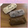 Cotton Cute Bear Print Velvet Canvas Pencil Case Japanese Style Student Simple High Capacity Stationery Box Pencil Bag White