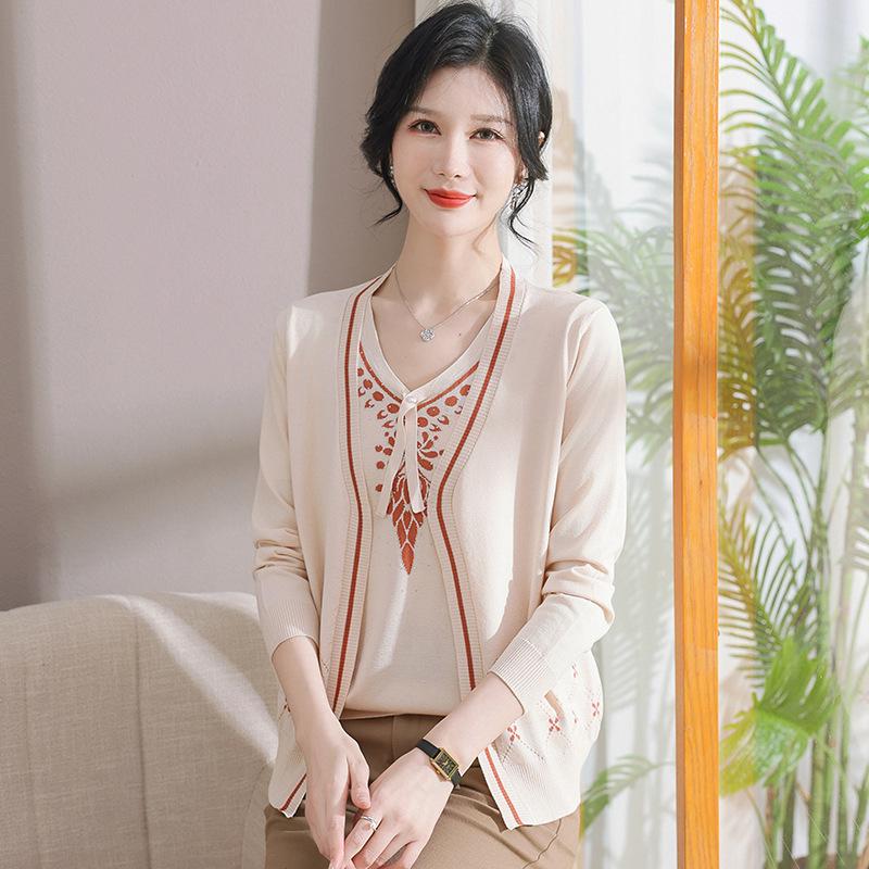 

Elegant Knitted Cardigan Set for Mature Women - Lightweight Sweater & Top Combo 3XL (for 120-135 jin)