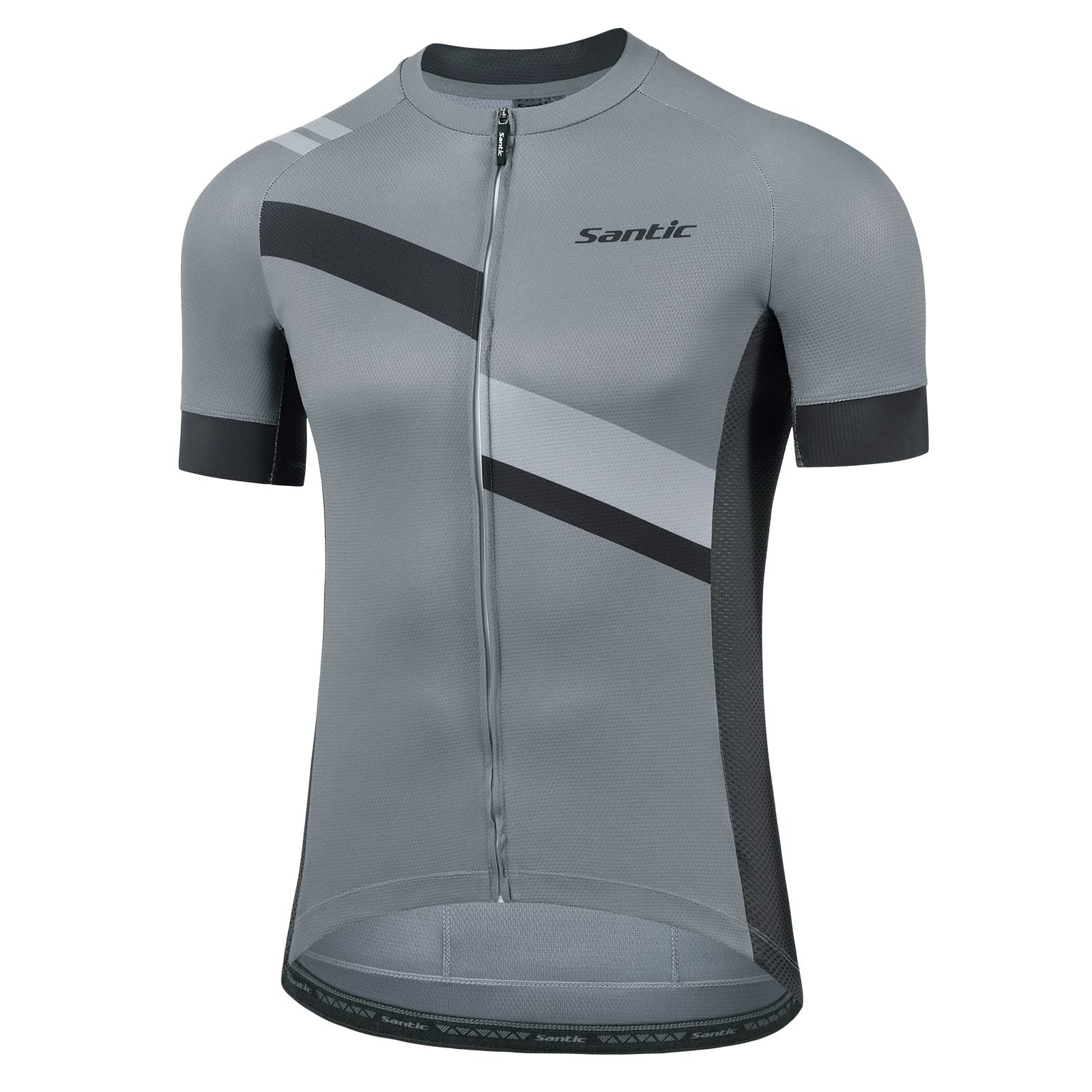 

Santic Men s Short Sleeve Cycling Jersey, Breathable, Quick-Drying, and Elastic for Spring and Summer, Gray, Size M