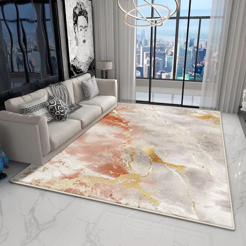 Abstract Marble Style Living Room Carpet Light Luxury Decoration Bedroom Bedroom Plush Rug Home Cloakroom Non-slip Door Mat Soft