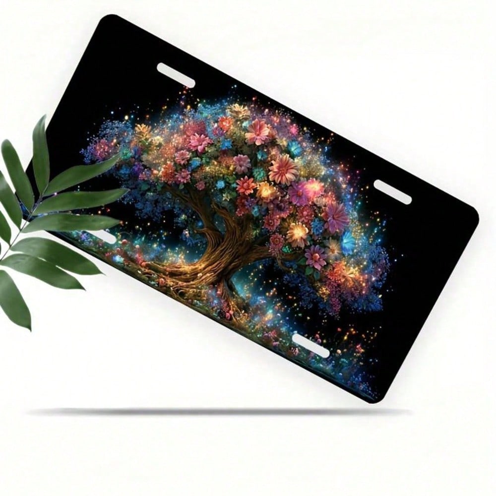 Magic Flower Tree License Plate 5.9x11.8in for Car SUV Truck, 2D Flat Aluminum Auto Tag, Waterproof Matte, Fantasy Design, Fits Standard Frame