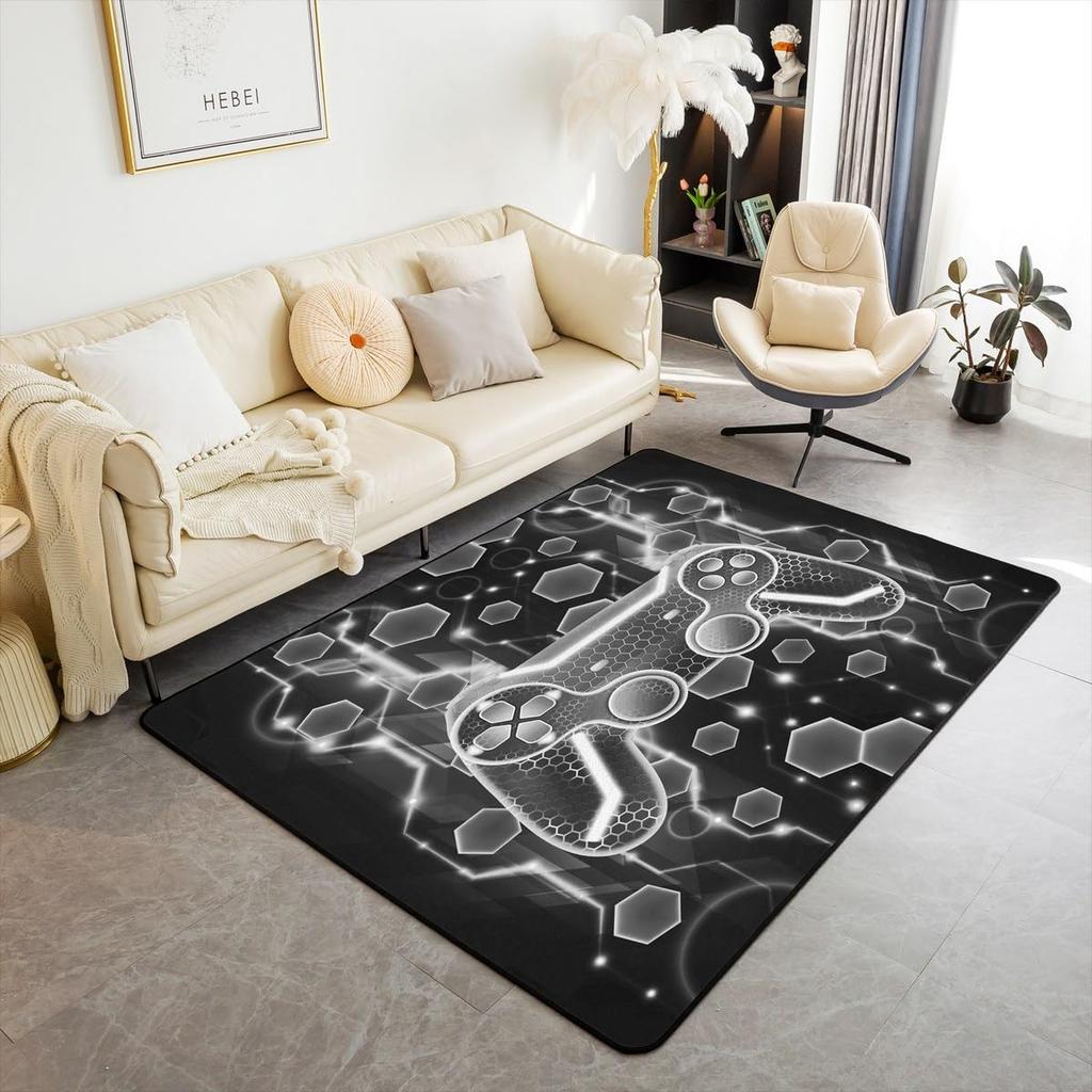 Skull Gamer Carpet Sugar Skull Games Area Rug for Living Room Bedroom Non Slip Juvenile Hand Skeleton Gamepad Gaming Floor Mat