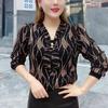 Women Tie Shirt V-neck Long Sleeve Pullover Tops Printing Faux Pearl Loose Fit Blouse Plus Size Streetwear