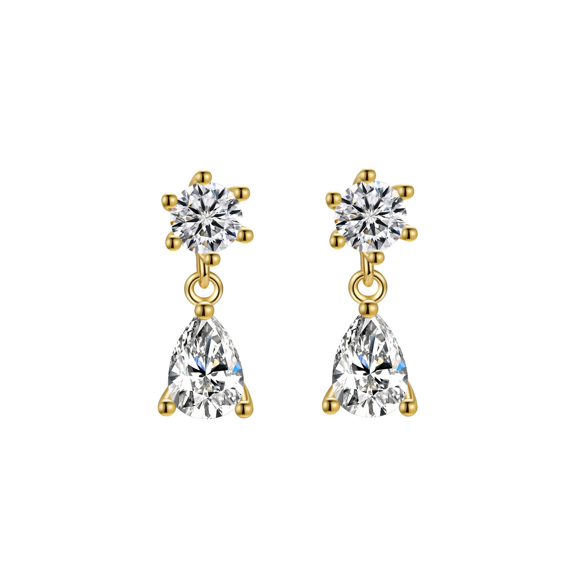 

Simple Exquisite Water Droplets Earrings Sterling Silver 925 Cubic Zirconia Hypoallergenic Earrings Jewelry Gift for Women золотий