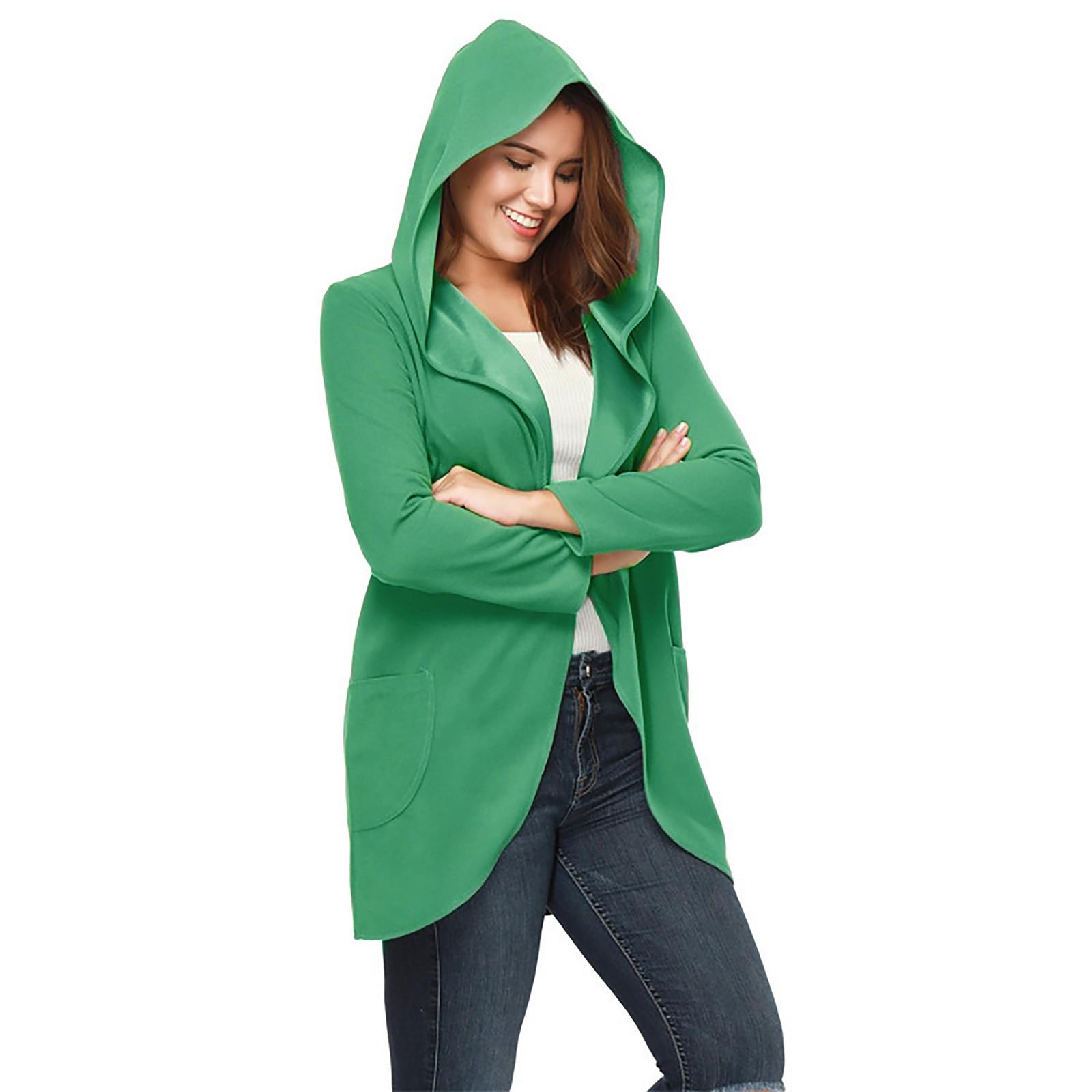 

Women s Winter One Button Solid Color Hooded Long Sleeve Loose Cardigan Jacket XL зелений