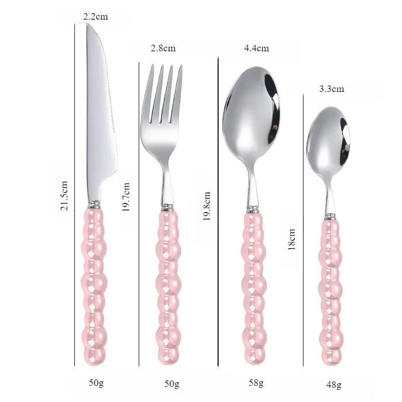 4Pcs Gold Dinnerware Set Stainless Steel Cutlery Knife Tea Fork Coffee Spoon Pearl Ceramic Handle Flatware Utensils for Kitchen