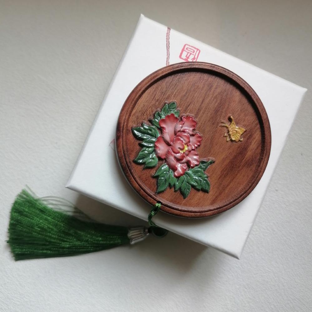 Elster Chinesischer Stil Handspiegel Tragbarer Taschen-Make-up-Spiegel Holz Kosmetikspiegel Mädchen