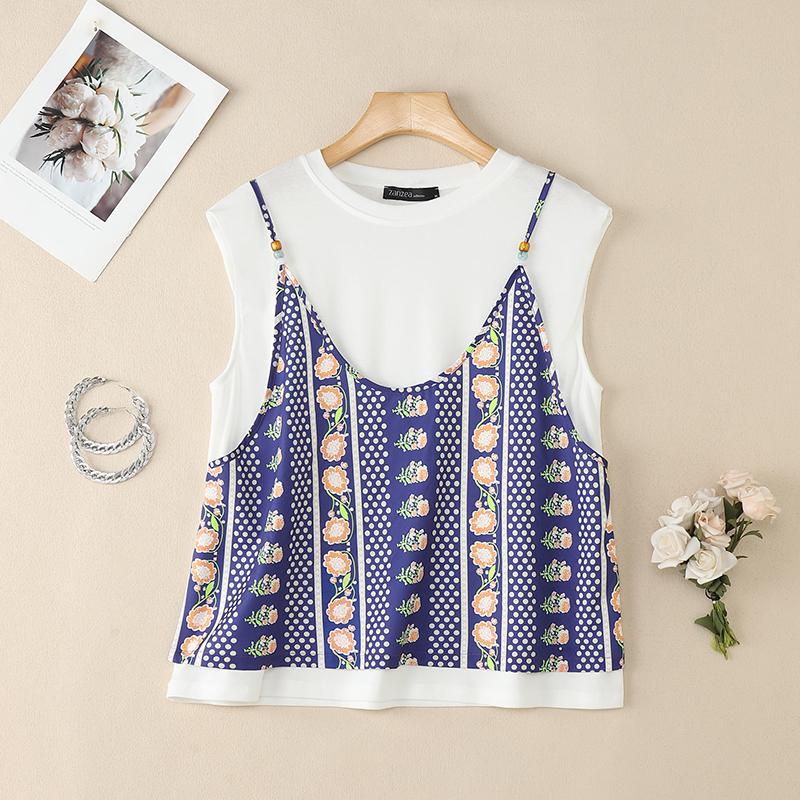 ZANZEA Women Casual Round Neck Patchwork Loose Short Sleeve T-Shirts