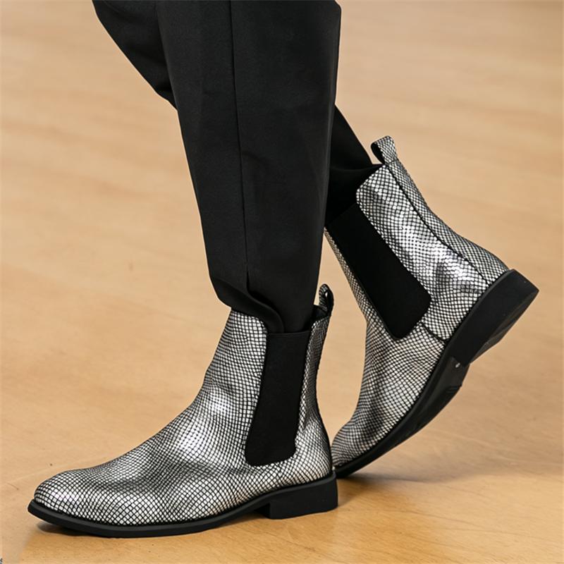 Wniter New Designer Fashion Gold Silver Slip on Chelsea Ankle Boots for Men Luxury Brand High Top Platform Shoes Zapatos Hombre