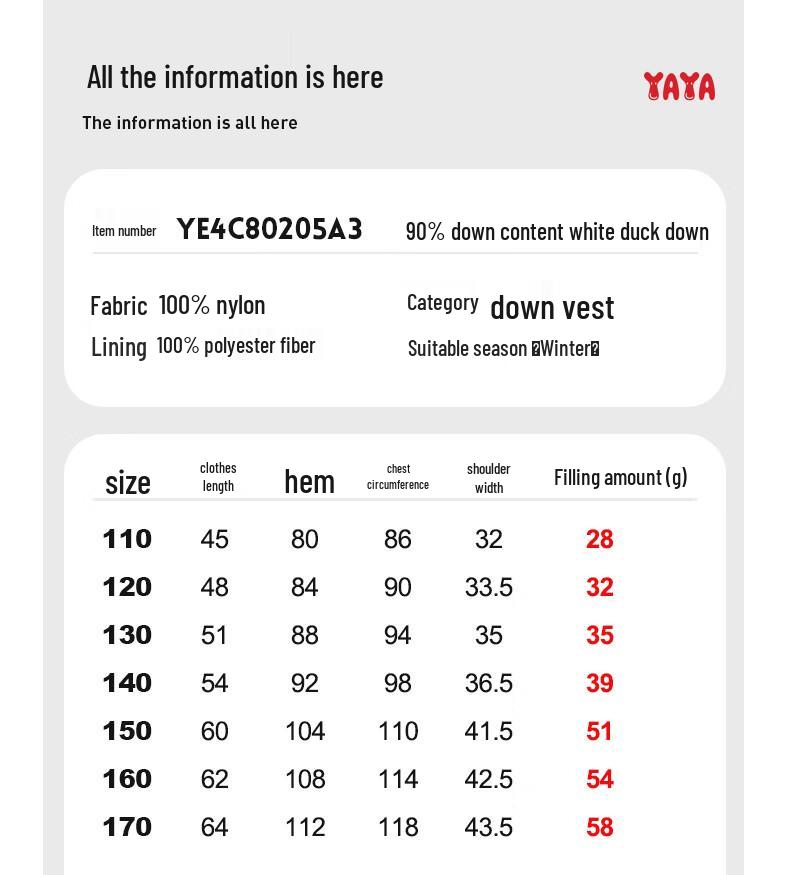 YaYa Kids' Short Stand-Collar Down Vest