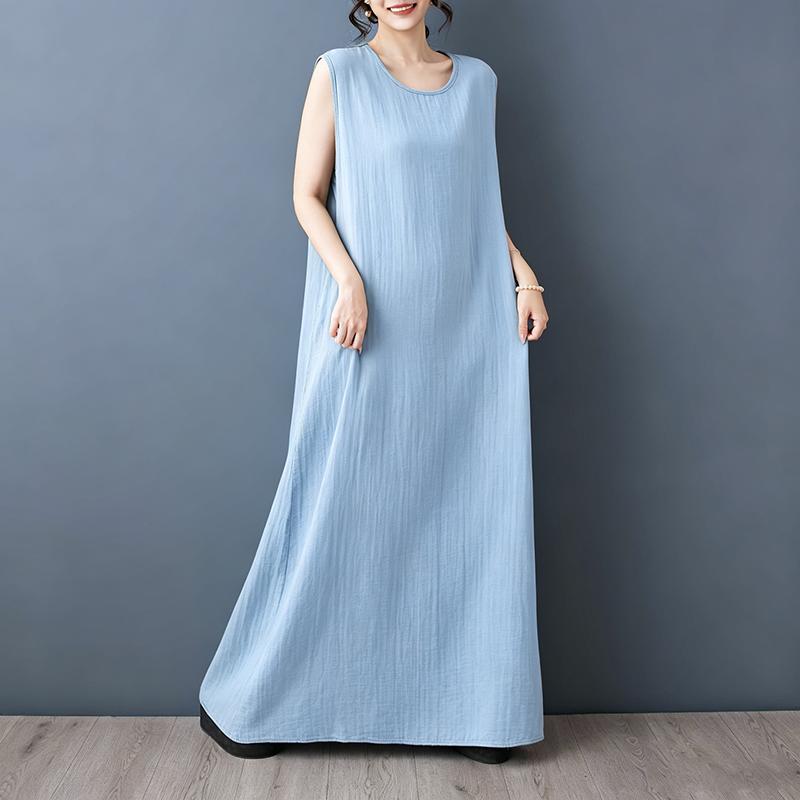DIMANAF 2026 New Women Plus Size Summer Vintage Lady Long Dress Sleeveless Vest Loose Oversize Maxi Sundress Solid Cotton Linen