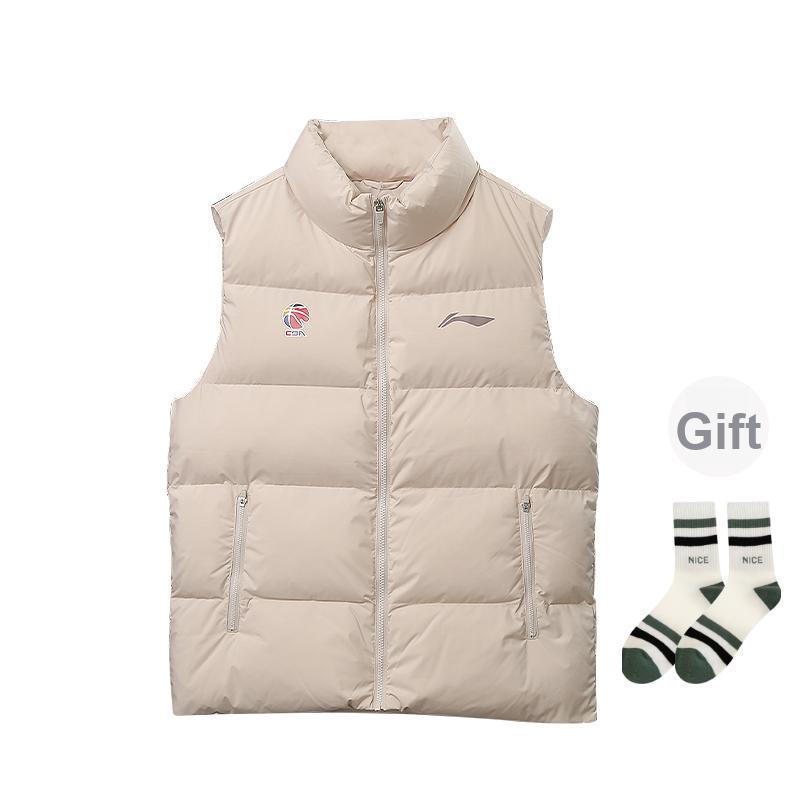 Série Profissional de Basquete Li Ning Confortável Casual Gola Alta Zíper Estampa de Letras Colete Masculino Coletes Cinza-Aveia AMMU029-3