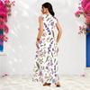 Women Plus Size Notch Neck Sleeveless Floral Printed A Line Long Dress With Side Pockets