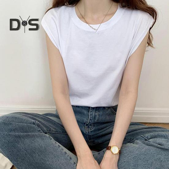 Women Summer T-shirt Round Neck Cap Sleeve Solid Color Tee Shirt Solid Color Loose Fit Casual Tops Daily Wear