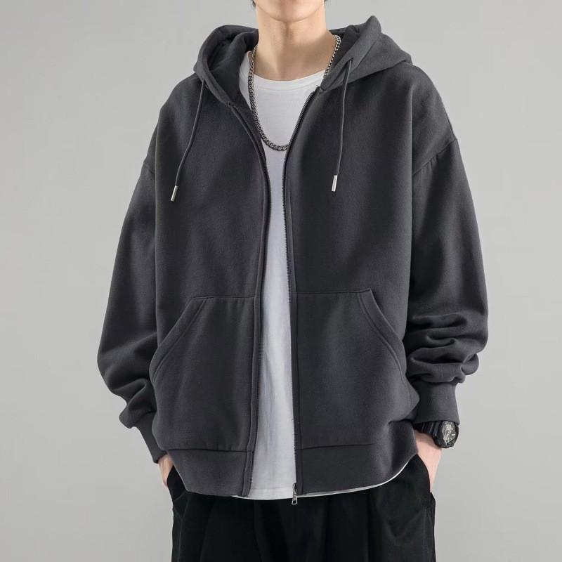 Men Oversized Full Zip Hoodie Solid Color Casual Long Sleeve Drawstring Hooded Sweatshirt With Pocket Loose Fit Streetwear Jacket