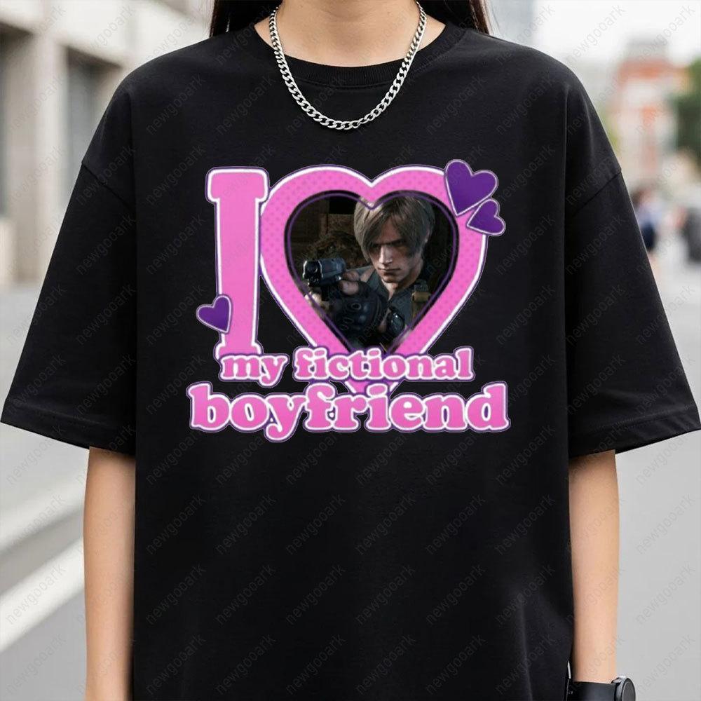 I Love My Fictional Boyfriend Leon Kennedy TShirt Women Unisex Casual Cotton Graphic T Shirts Girlfriend Gift Shortsleev Vintage