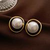 Imitation Pearl Irregular Silver Needle Earrings Real Gold Electroplating French Simple Geometric Earrings