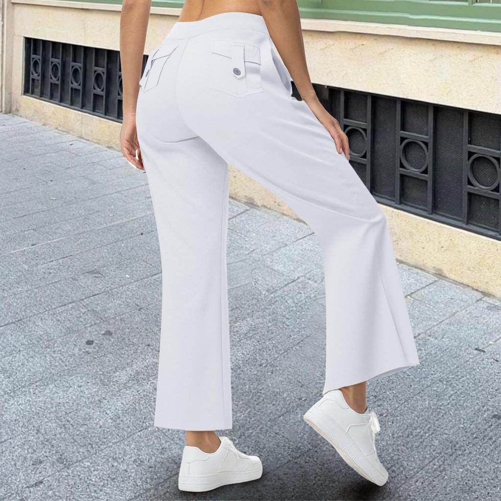 Damen Modische Farbige Hosen mit Geradem Bein, Hoher Taille und Taschen, Freizeithosen