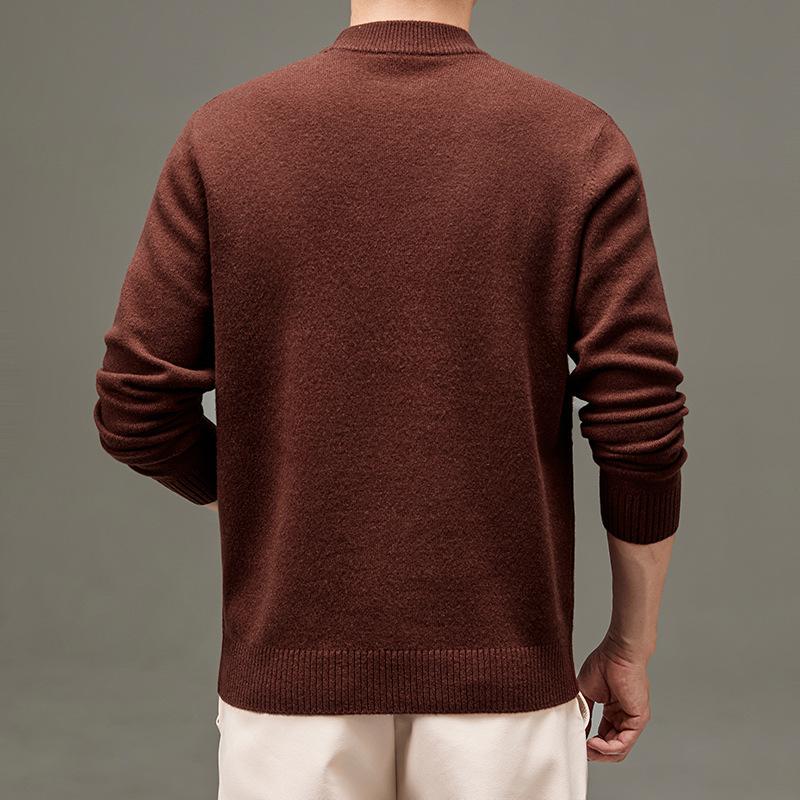 Herbst und Winter Neuer Reiner Wollpullover für Junge und Mittelalte Herren Jacquard-Pullover Halber Rollkragen Vollwolle Verdickter Pullover für Herren