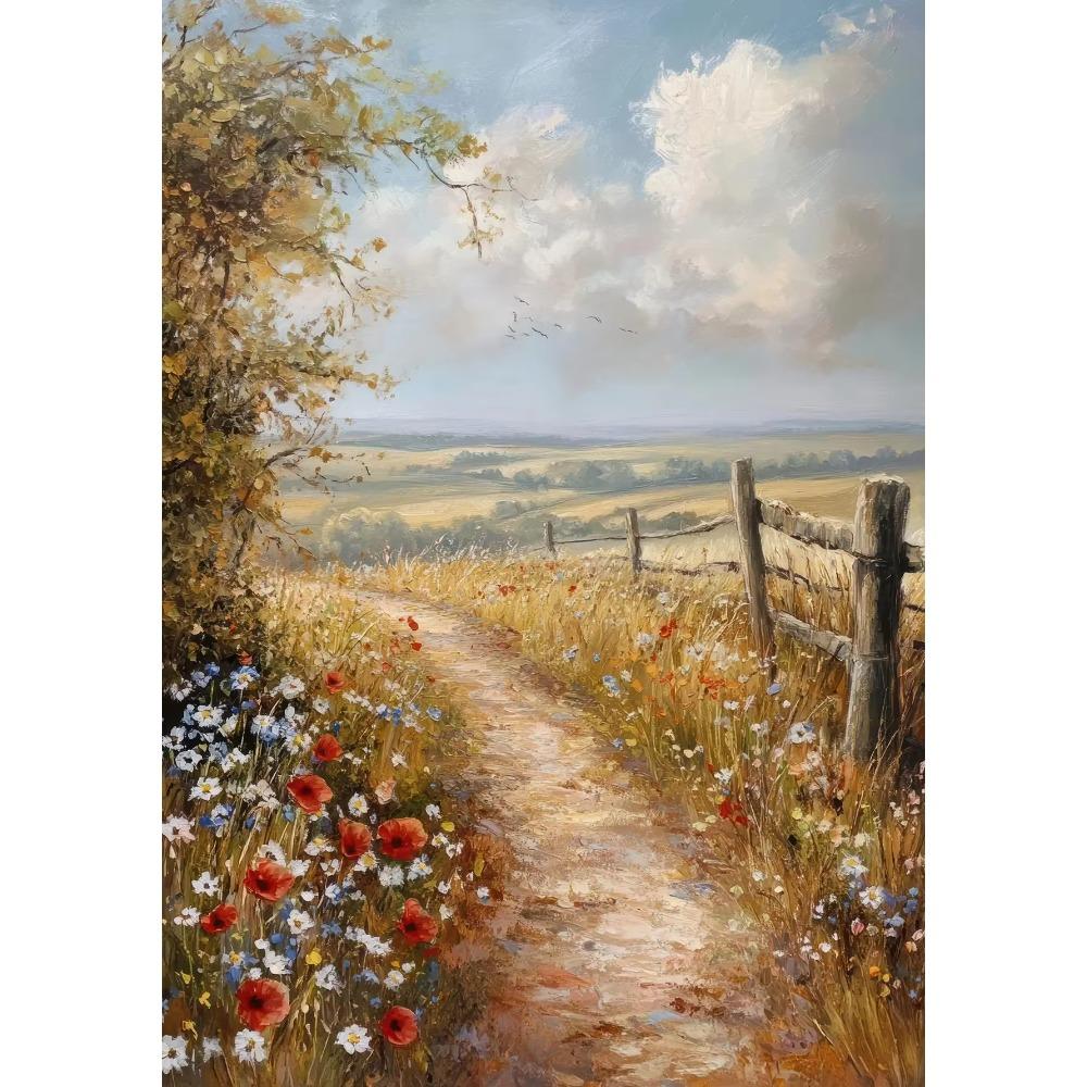 Vintage Amsterdam Country Road Rustic Lavender Fields Flower Poster Beach Landscape Canvas Painting Print Wall Art Room