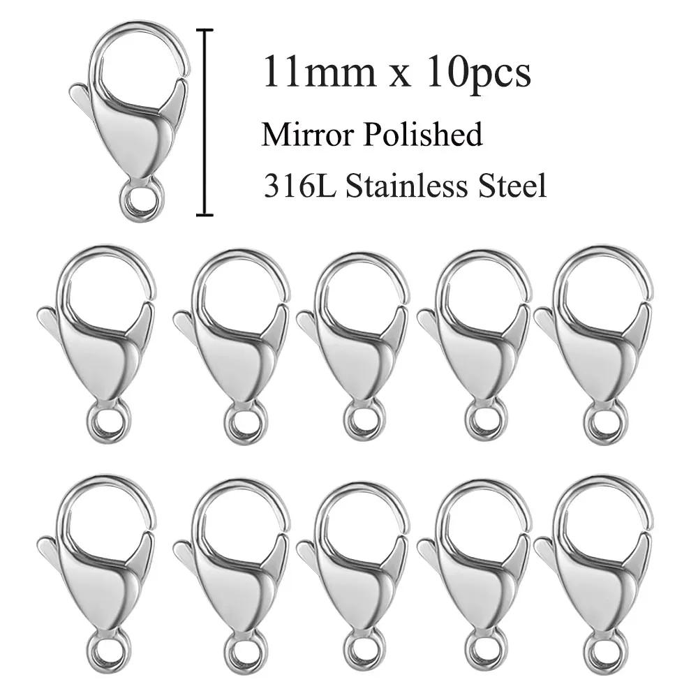10pcs/lot Gold Mirror Polished 316L Stainless Steel Lobster Clasp 9-19mm Diy Jewelry Clasps for Necklace Bracelet Making