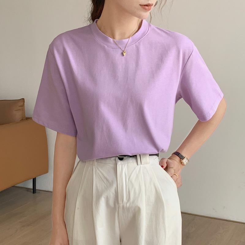 100% Cotton T-shirt for Women's Summer Short-sleeved New Round Neck Loose Slim Versatile Top Base Shirt