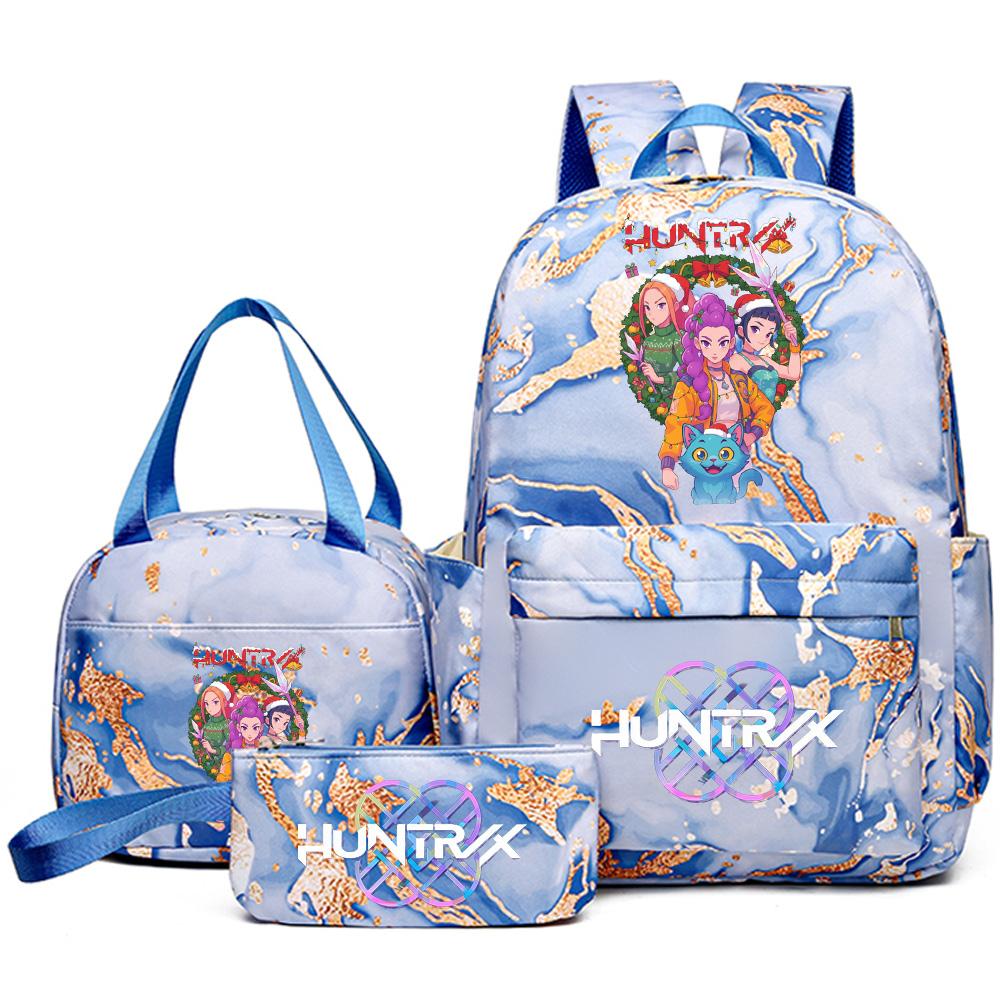 3Pcs/set Christmas K-pop Printed Backpack Handbag Pencil Case for Teenager Student Girl Boy Bookbag Schoolbag Women Large Capacity Travel Bag Kid Gift