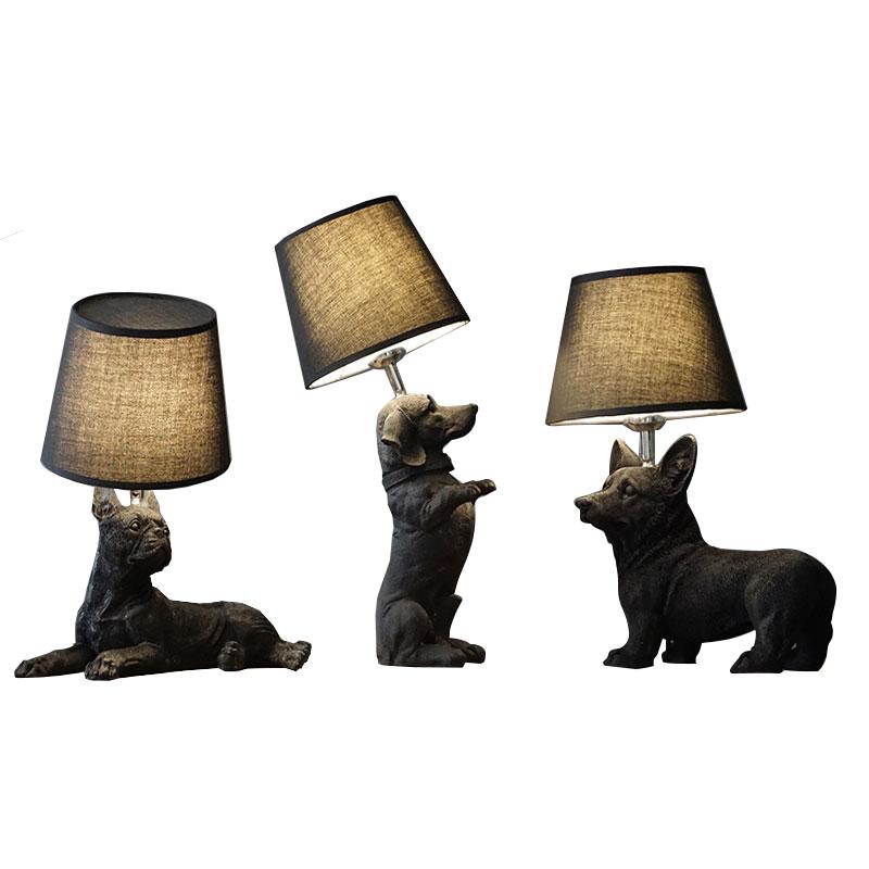 Creative Animals LED Table Light Bedroom Bedside Lamp Living Room Resin Dogs Table Lamps Abajur Para Home Deco Lighting Fixtures