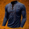 Herren Vintage Outdoor Sport Langarm Oberteil zum Schnüren Stehkragen Hemd