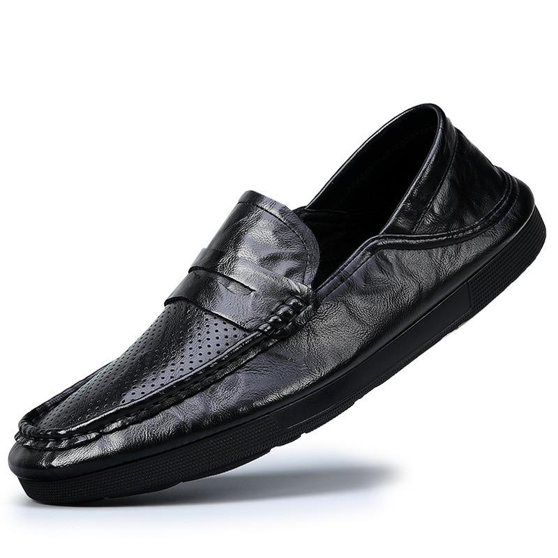 Leather Doudou shoes new breathable loafer tide shoes men's versatile one-pedal driving hollow casual leather shoes