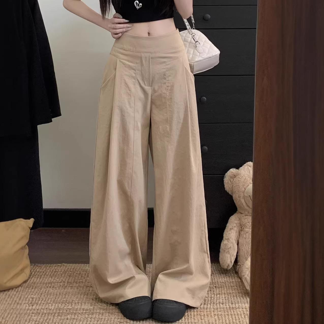 

Women s High-Waist Khaki American Style Spring/Summer Loose Straight-Leg Suit Pants, 2026 Niche Design XL хаки