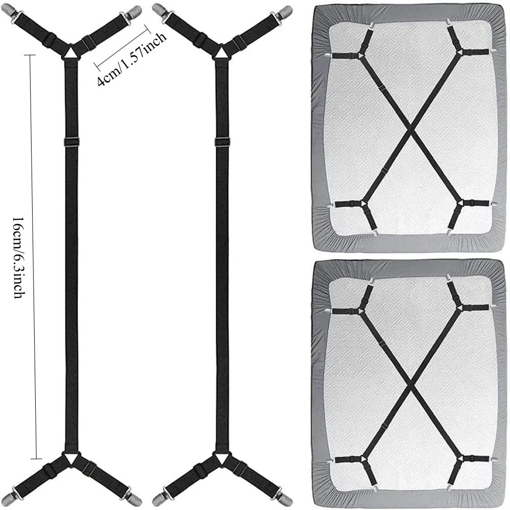 2 PCS Sheet Fastener Fixing Straps, Adjustable Cross Elastic Straps, Flat Fit Sheet Clips for Mattress Cushions Sofa Cushions