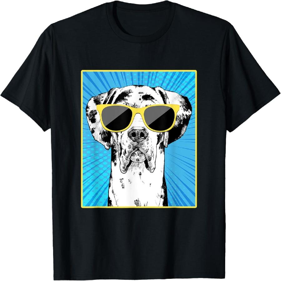 Harlequin Great Dane Portrait Pop Art Dog with Sunglasses Men Women Kids T-Shirt XXXXXL чёрный