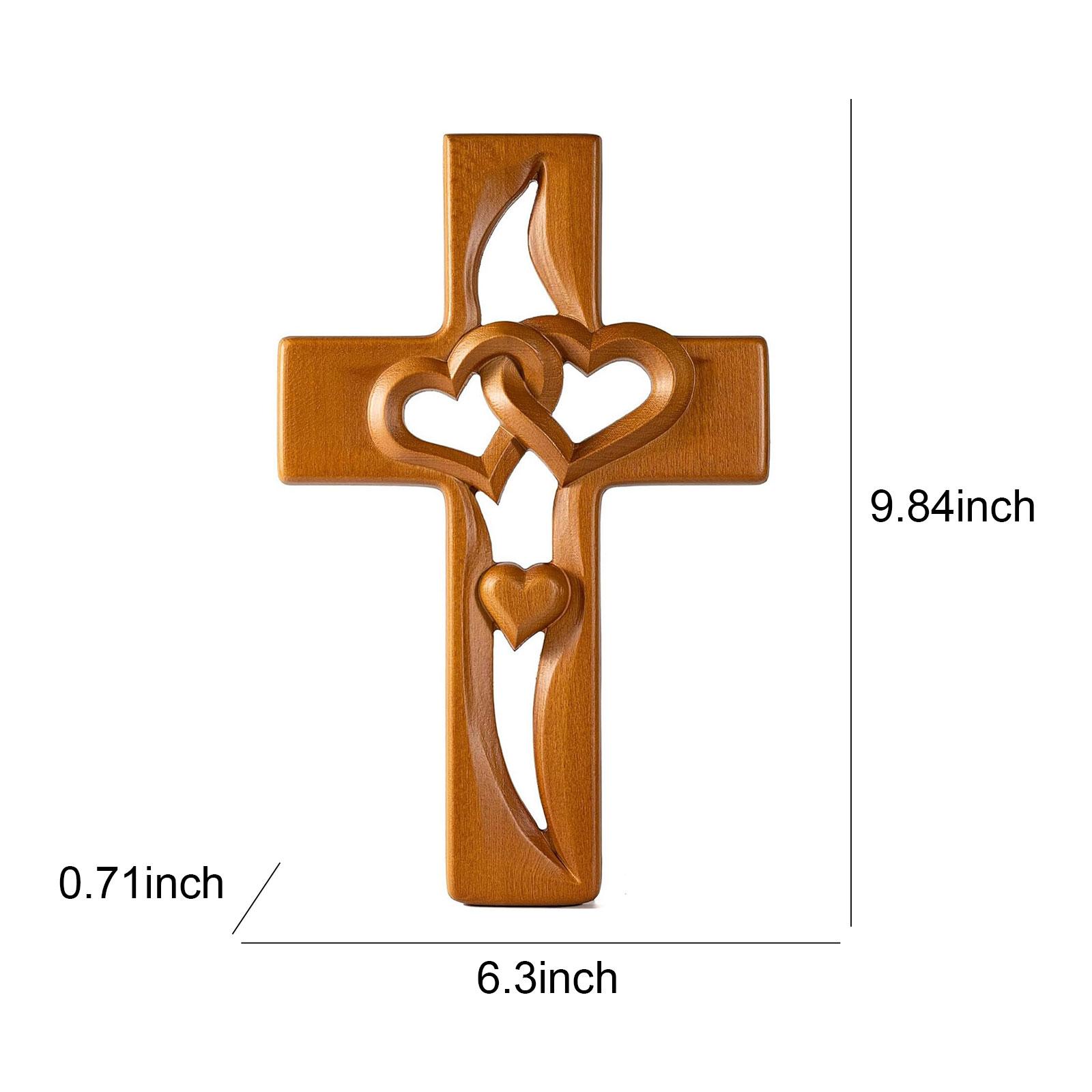 Hand-Carved Intertwined Hearts Wooden Cross Handmade Wood Hanging Hand Carved Marriage Cross for Wall Decoration Valentine s Day