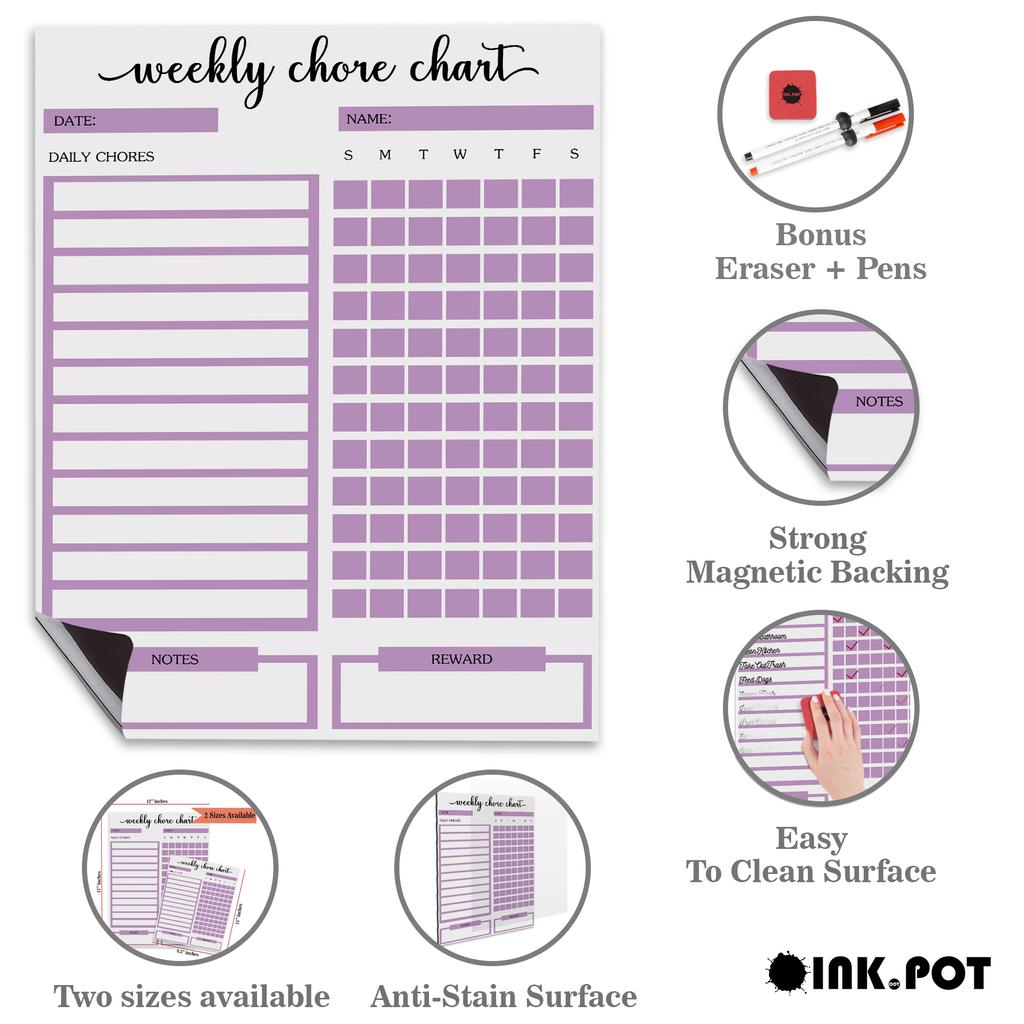 Inkdotpot Magnetic  Whiteboard Weekly Chores Charts Chore  Chart For  Refrigerator  - Dry Erase Behavior Chart For Kids