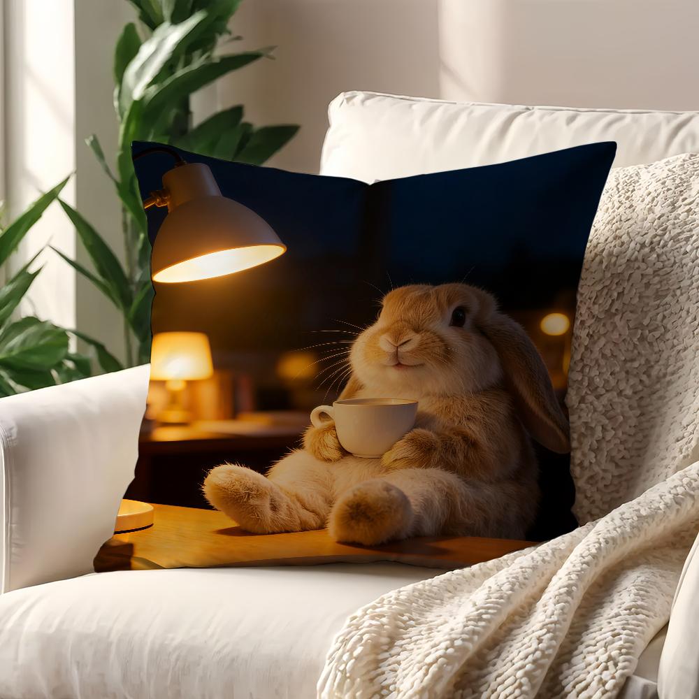 Kaninchen trinkt Kaffee Kissenbezug Bestes Home Office Kaffee Kissen Sofa Druck Dekoration Zimmer Geschäft Auto Nordische Schlichtheit Hit