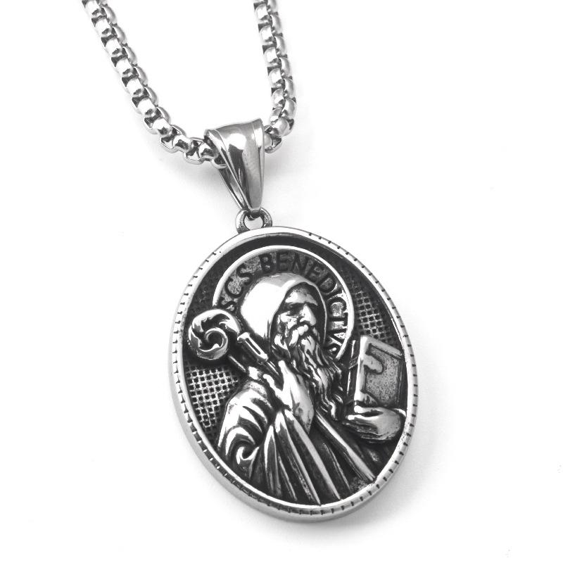 

Stainless Steel 3D Oval Pendant Necklace - Vintage Rock Punk Style for Men & Women