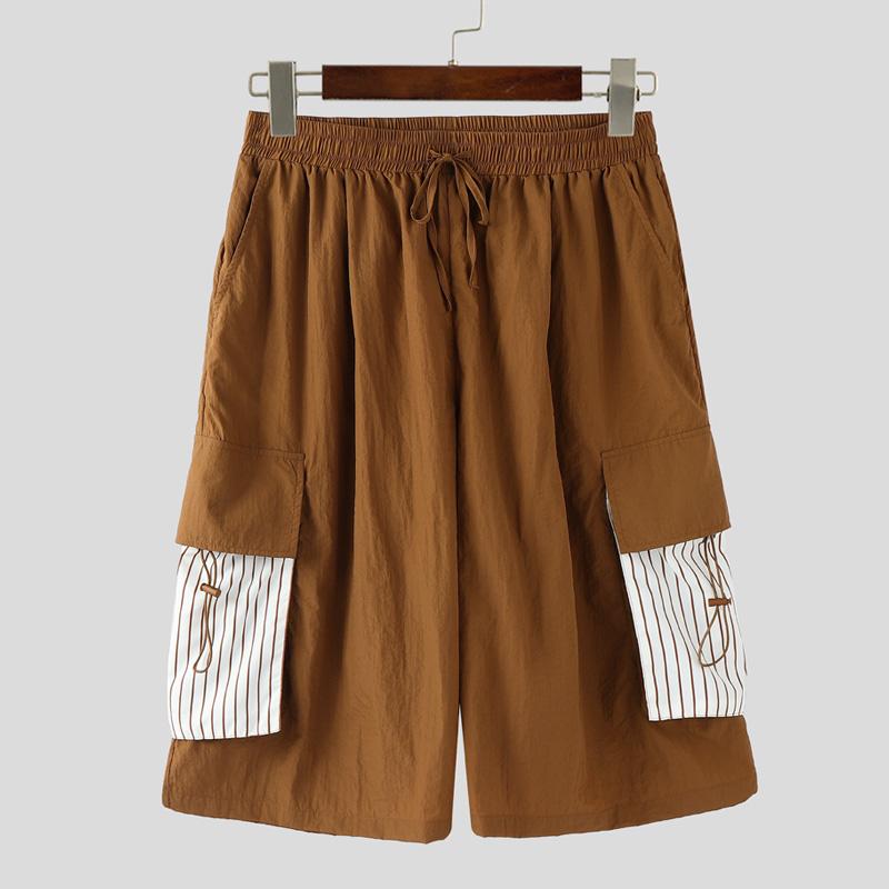 

INCERUN Мужские повседневные капри с полосками, на кулиске, с эластичной талией, широкими штанинами, с карманами S коричневый