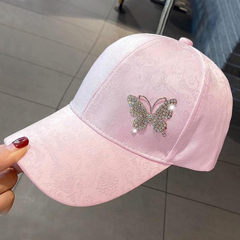 Strass Schmetterling Baseball Cap Damen Frühling Sommer Vielseitiger Sonnenschutz Hut Spitzenmuster Baseball Cap