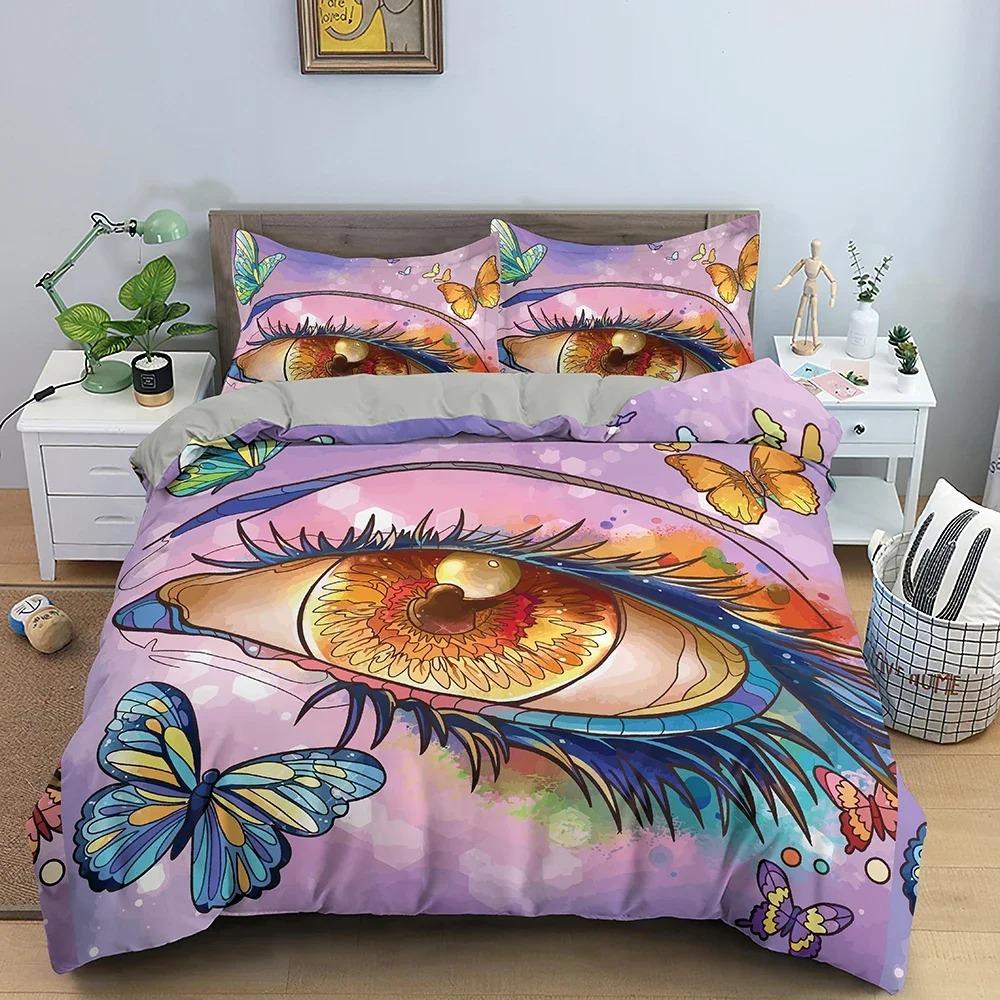 3D Blaues Böses Auge Bettbezug King Queen Größe Psychedelisches Magisches Zeichnungsaugen Bettwäscheset Kinder Jugendliche Erwachsene Polyester Steppdeckenbezug