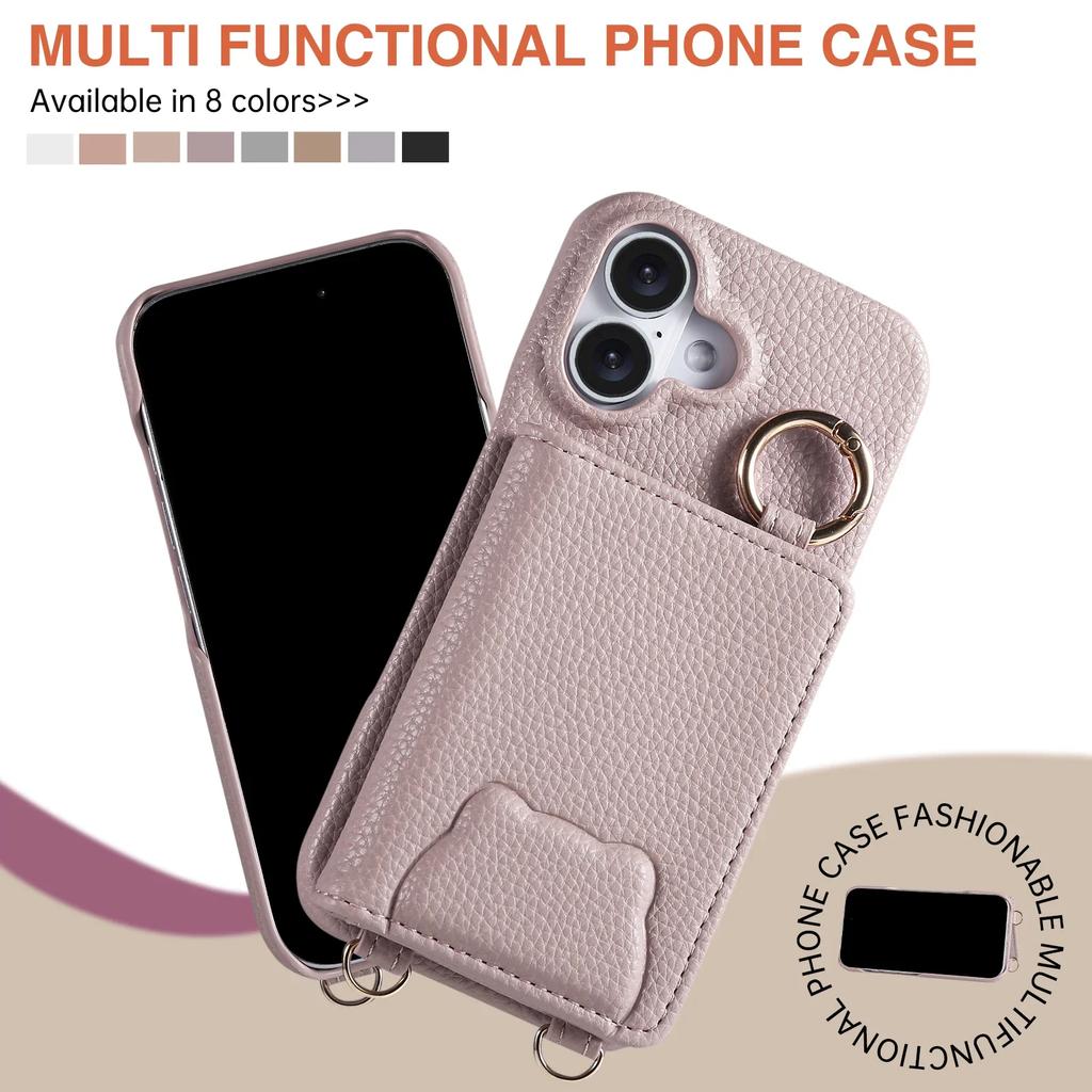 Crossbody Cards Solt Wallet Leather Cute Mirror Ring Holder Case For iPhone 16 Pro Max 15 Plus 14 13 12 11 Lanayrd Bear Cover