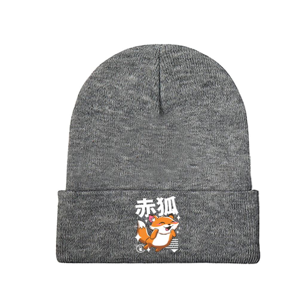 Kawaii Fox Knitted Hat Women's Unisex's Beanie Winter Hat  Warm Melon Cap