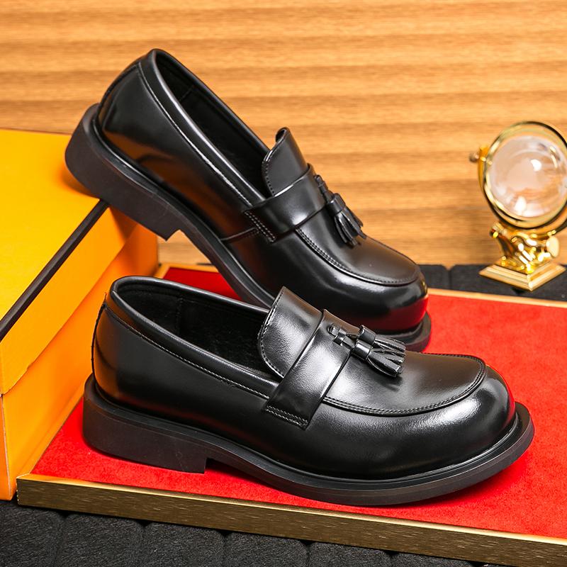 Fashion Men Fashion Tassel Shoes Black Brown Big Head Thick Soled Leather Shoes British Business Office Dress Shoes Sizes 38-46 Men Shoe