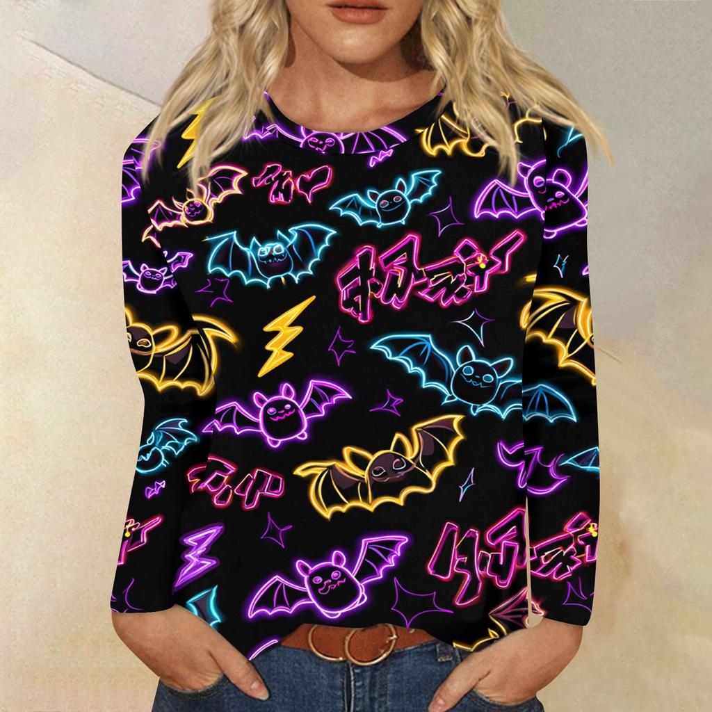 Modisches, lässiges Langarm-Oberteil mit Rundhalsausschnitt und Halloween-Print für Damen