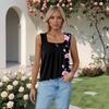 Ärmelloses T-Shirt mit plissiertem, quadratischem Kragen für Damen
