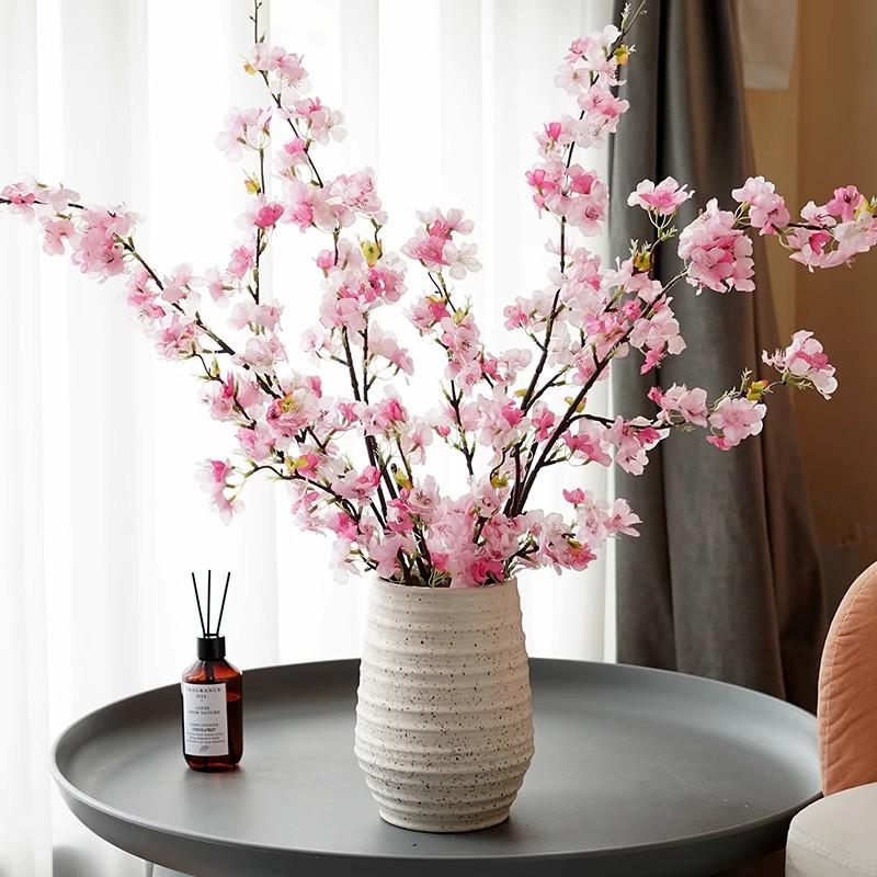Cherry Blossom Artificial Floral Arrangement - Elegant Faux Peach Blossoms for Living or Dining Room Décor