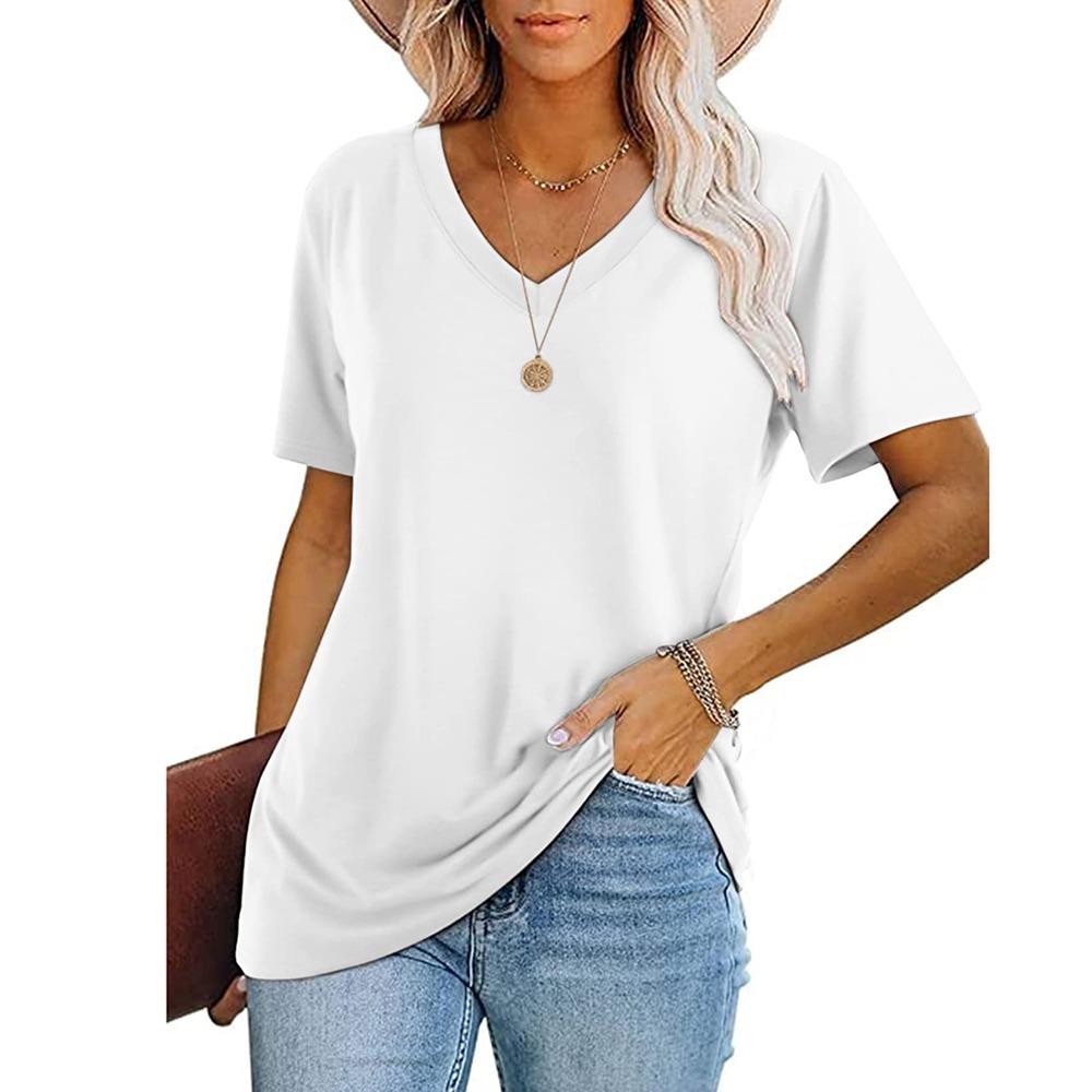 Women's V-Neck Short Sleeve Vintage Striped T-Shirt High Quality Comfortable Short Sleeve Loose Version Breathable T-Shirt Top