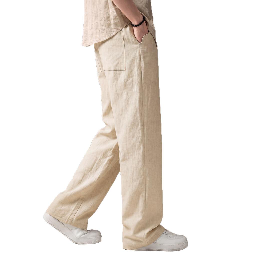 High-end American Old Money Style Linen Drape Pleated Trousers Men's Summer Thin Loose Casual Straight Casual Trousers